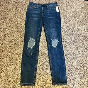 Free People Distressed Skinny Jeans with Knee Rips Size 29 Medium‎ Wash Denim